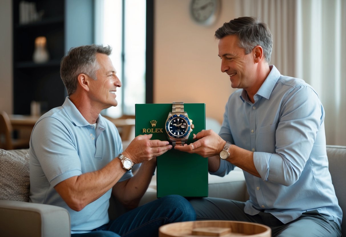 En familiemand der modtager en brugt Rolex Submariner som gave