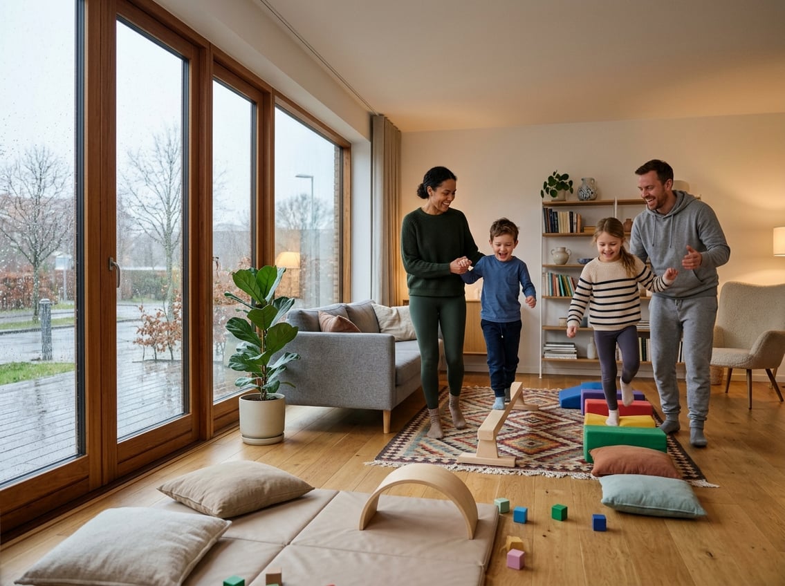 Når regnen holder jer inde kan familien stadig få en aktiv eftermiddag